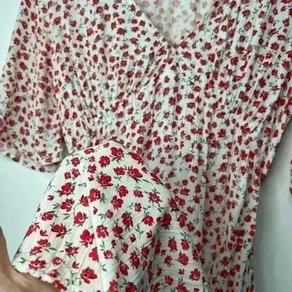Billabong Red & White Floral Midi Dress XS V-Neck Garden Girl Euro Summer Dress - Picture 16 of 16
